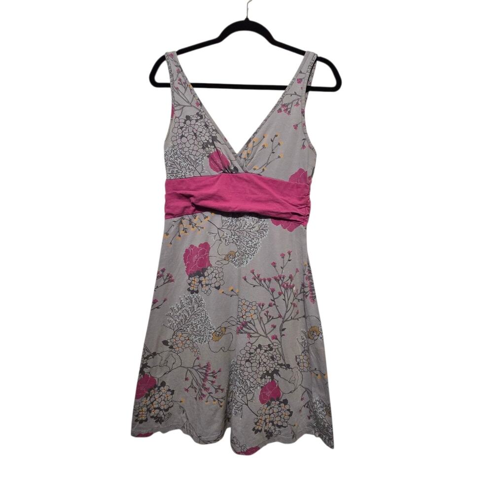 Patagonia Margot Floral Sleeveless Dress MED Organic Cotton Grey Pink Athleisure